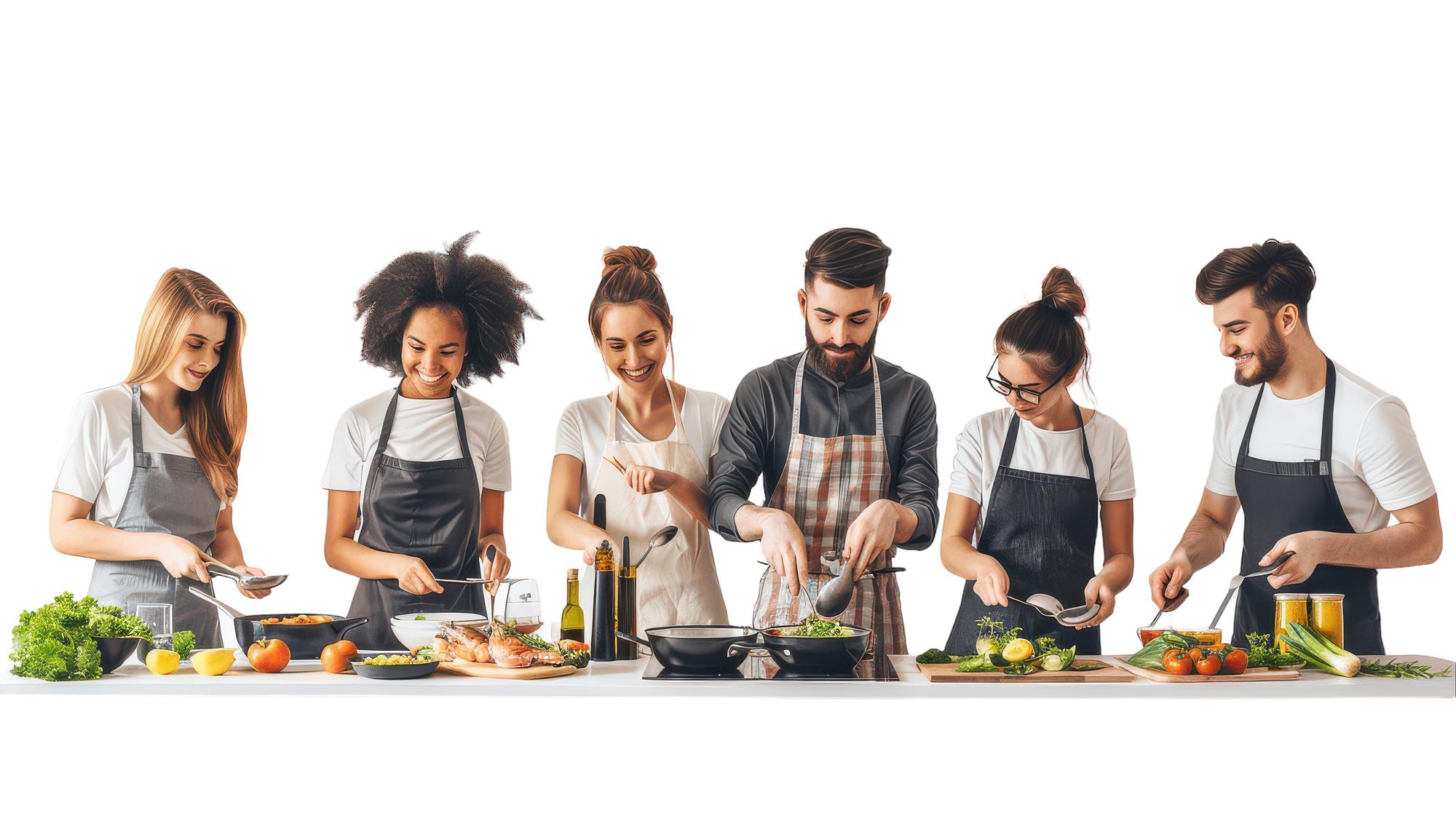 Students cooking together in modern kitchen